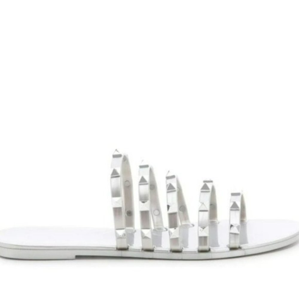 Nine West Charli Flat Jelly Slide Sandals Silver Gray -10 - Picture 4 of 8